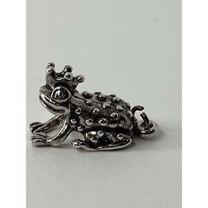 Sterling silver charm frog wearing crown